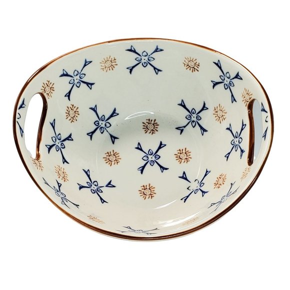 Temptations Atomic Flower Oval Vegetable Serving Bowl Blue/Gold/Ivory - Picture 5 of 8